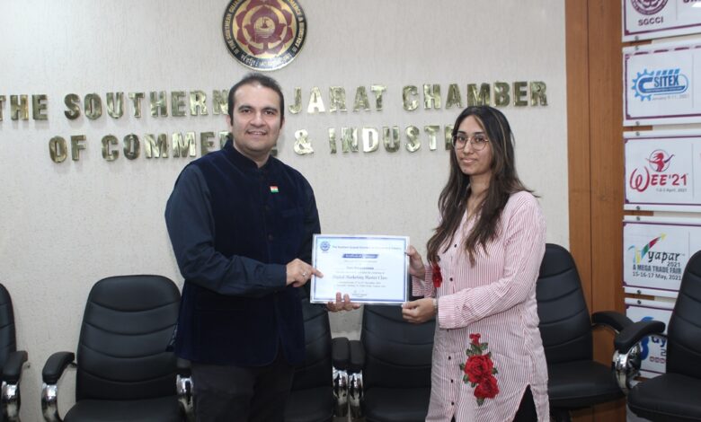 Certificates awarded to the students of 'Digital Marketing Master Class' started by the Chamber